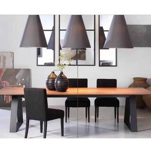 严选简约长条工作台办公室原木大板长桌2米创意复古实木会议桌子