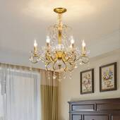 铜材轻奢水晶客厅吊灯美式 创意大气温馨法式 复古简约房间主卧室灯