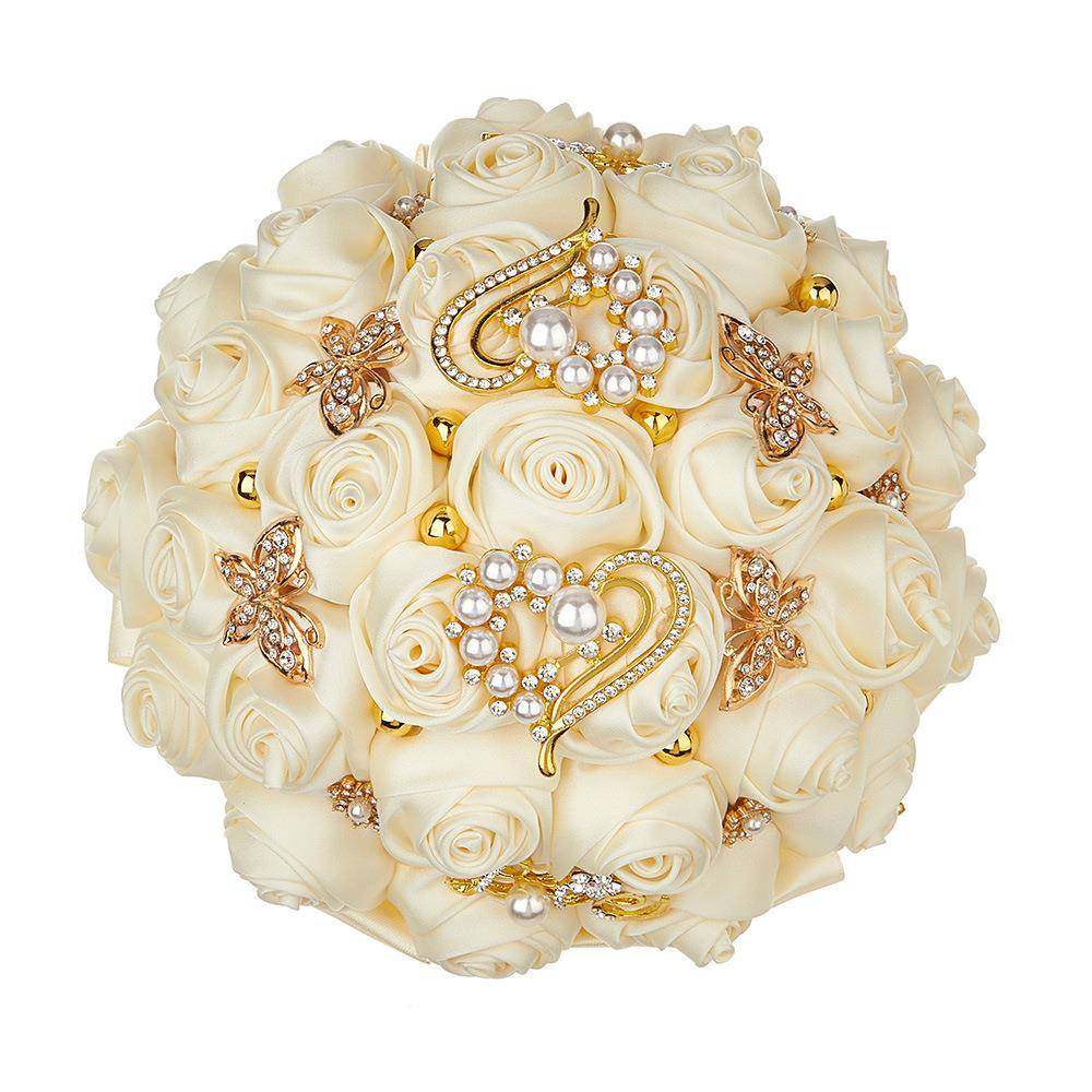 珠ZHRLVE水钻礼手捧花欧美婚结O婚奶白色爱心珍蝴蝶花束手工花