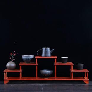 小RHK博古件架榫卯示结构花多梨木中式宝阁实木紫砂壶茶具摆展架