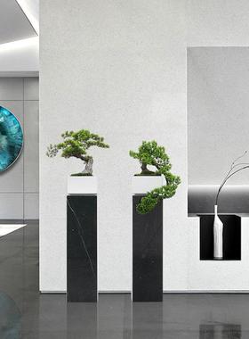 新中式落地迎客松真盆栽酒店售处客厅玄关TZ-19017楼理石大装饰雕