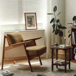 中古单人沙发椅法式复古客厅阳台卧室设计师实木樱桃木休闲椅子