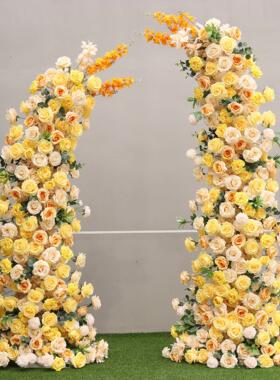 黄色仿真花羊角拱门牛角花花开业庆典hornarch庆典装饰婚庆