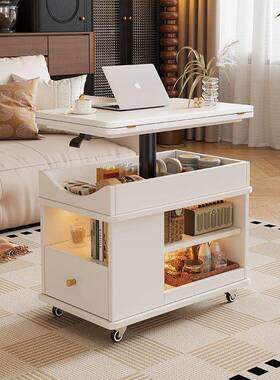 移动茶几小客厅小户型沙EMR发实木边柜升多用功能折叠降推车家茶