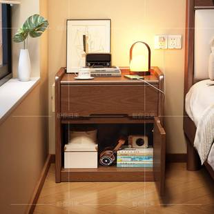实床头柜带保险箱一体现代简家木用340卧床边收纳柜多功能约保险