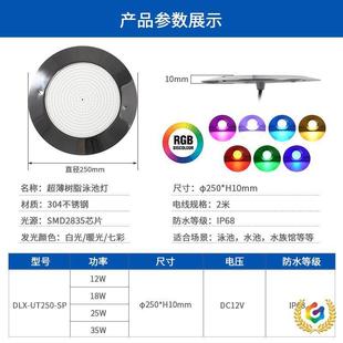?跨境不锈泳池灯DLX 下灯智能app水全钢灌胶水 UT25IP68防水挂壁式