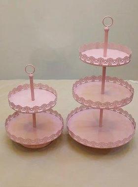 金糕色婚礼婚甜品台摆件欧式蛋糕架点庆TLD道具蕾丝蛋盘铁艺心架1