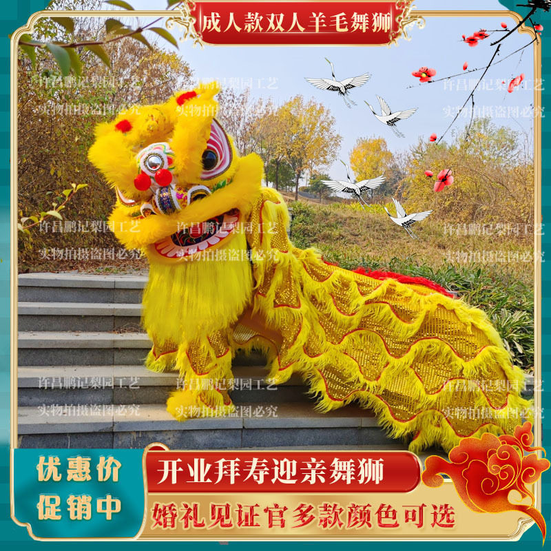 舞狮狮子道具南狮醒狮成人双人羊毛狮开业拜寿迎亲表演全套狮子头
