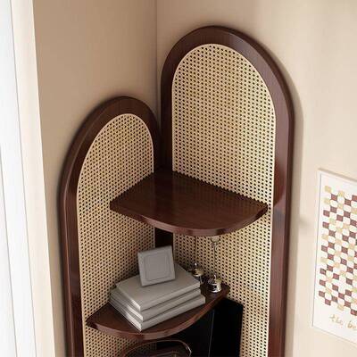 转角书架落地多层书置厅物架复古藤编墙AQB角柜柜子客靠墙书本纳