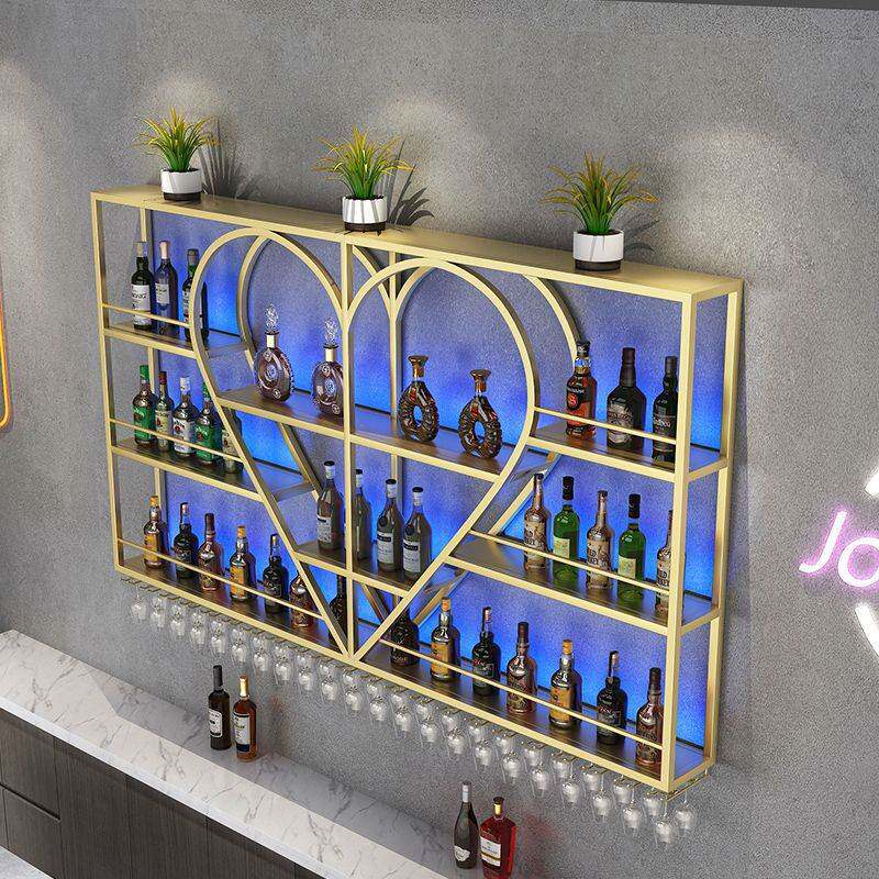 酒吧台铁艺高档酒柜置物架餐厅墙上菱形酒柜壁挂式展示架带灯酒架