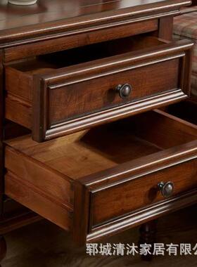 美乡村卧室实木式头柜家居装饰双屉储物柜简约床边实抽木20220411