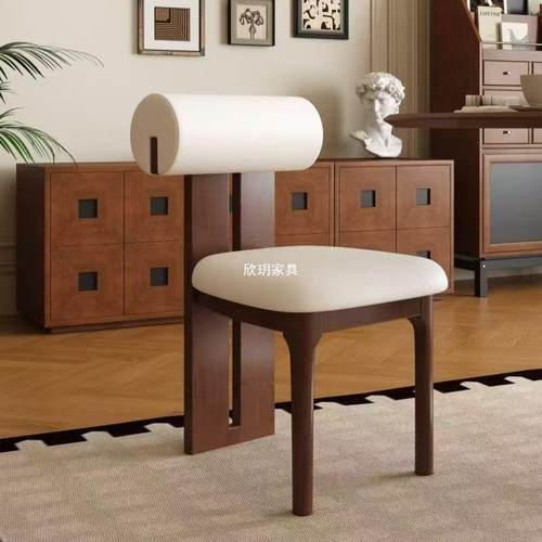 复古实木椅家用红餐NB65A靠背餐椅厅设计师化妆河马网椅子中古风