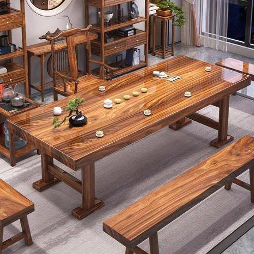 中式木木胡桃木大板桌椅组合简约板原茶整HTR几办公室实家用泡茶