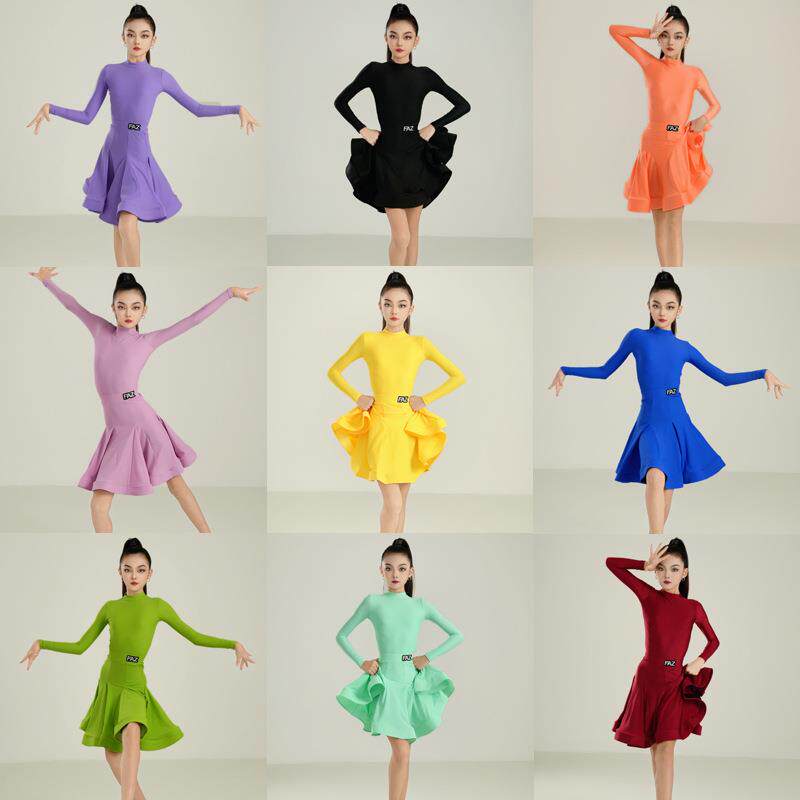 FAZ女童高级拉丁舞蹈服少儿网红比赛规定服艺考大摆裙套装演出服