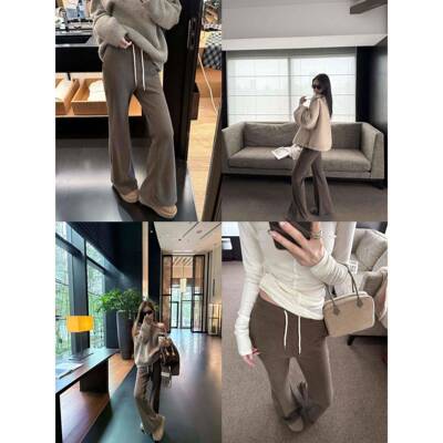 绒usernn加iiyYHIy 超模裤&绵毛GAG桑p蚕丝加厚显瘦羊抽绳喇叭裤