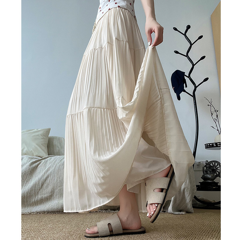 杏色雪纺半身裙女夏季2026新款高腰a字大摆长裙小个子垂感蛋糕裙