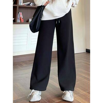 花大尺契码女装垂5878秋冬高加绒休闲裤坠1感拖PRJ地裤腰QAG直筒