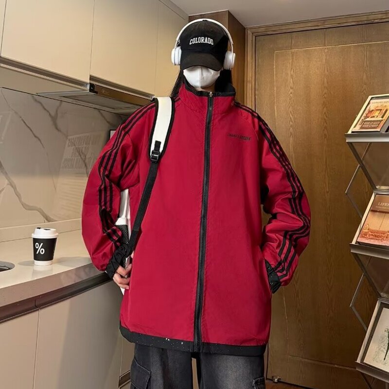 满天星两面穿情侣夹克男女同款春秋季时尚休闲百搭防风条纹冲锋衣