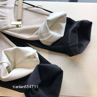 收腹羊~羊毛加裤绒腰ROD暖！加厚保DDO宽休松高腰醋酸毛直筒裤！