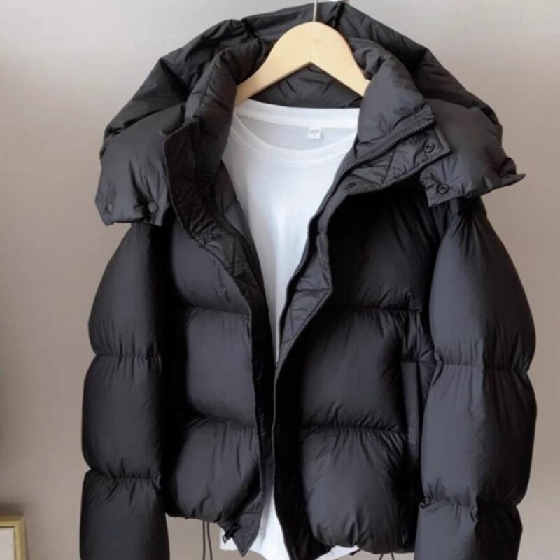 2025年女冬新款高品质超厚短款羽绒棉服小个子宽松连帽面包服外套