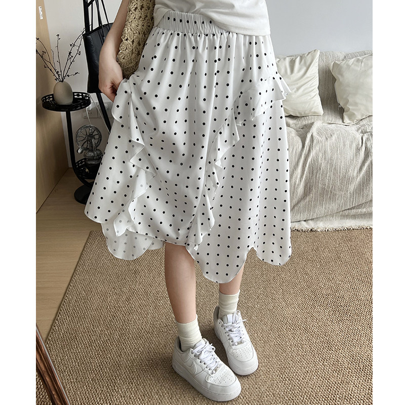 白色波点半身裙女夏季2025新款高腰显瘦a字长裙小个子韩系蛋糕裙