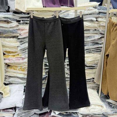 天鹅阔裤修腿裤冬士休闲OBS2024秋新女款小羊CRW地绒绒身裤及裤