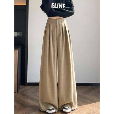 绒加厚呢西裤JRE冬装腿裤女秋梨高腰显瘦加宽松阔毛垂感型身材拖P