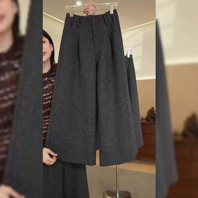 小个子高级裤灰羊毛西装202秋冬闲复古百九休分阔腿FNA5大尺码裤