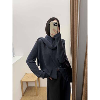 懒法式惰全OWIXZA羊毛秋设感风套飘织带针衫深初冬穿搭随性柔软计