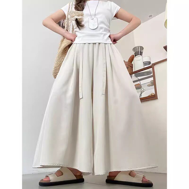 杏色裙裤女夏季2026新款阔腿裤宽松慵懒风小个子高腰显瘦休闲长裤