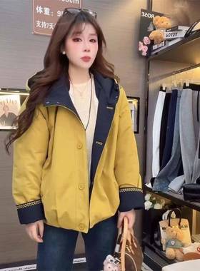 加绒加冬厚衣女20套NTZ25NYT秋季新款小个锋子闲宽外松冲显瘦保暖