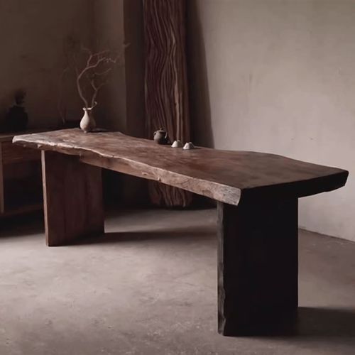 中古风原木复古做旧茶桌自然面装饰展示长桌民宿古典实木餐桌茶台