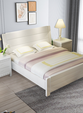 现代简约橡木白色实木双人床清新主次卧大床1.8m1.5米单人1.2米粉