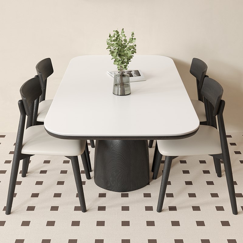 明匠轩家居圆墩黑色长方形岩板餐桌家用大小户型餐厅客厅吃饭桌子