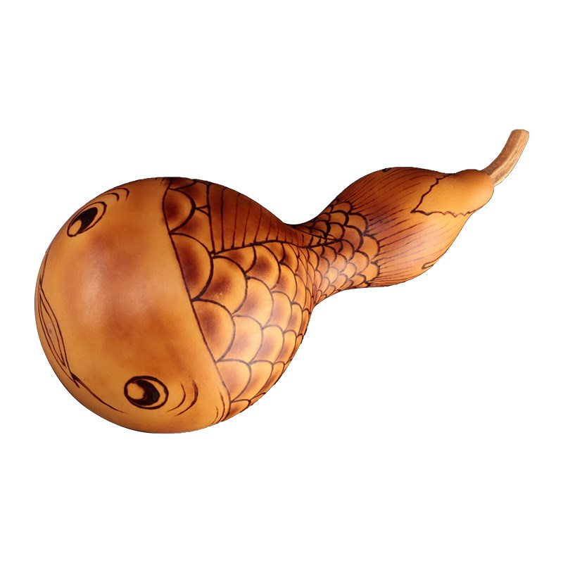 烙画葫芦摆件文玩异形手把件老油锤盘玩随形烫画鱼长柄非遗工艺品