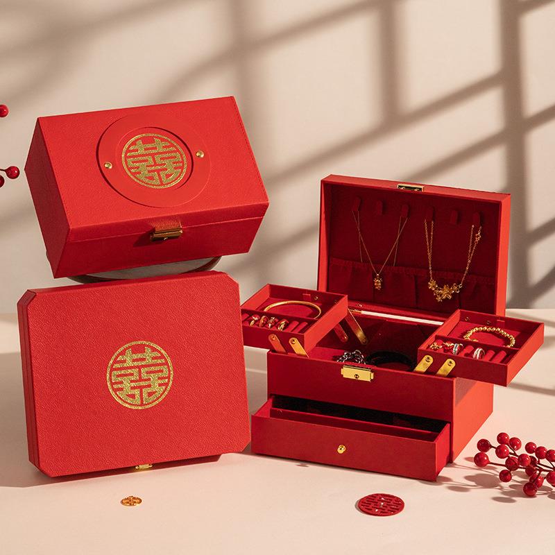 新款结婚三金五金多功能首饰盒黄金收纳盒彩礼钱盒子婚庆用品大全