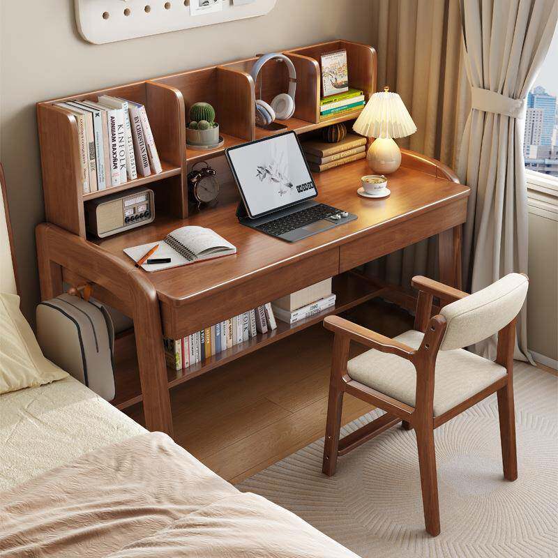 实木书桌可升降台式电脑桌简约现代家用办公桌小户型卧室写字桌椅