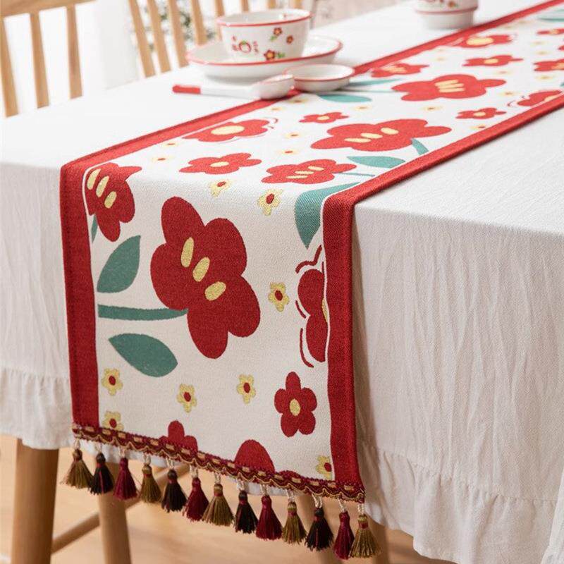 新中式桌旗结婚红色茶几茶席婚礼长条桌布婚庆高端轻奢床尾巾流苏
