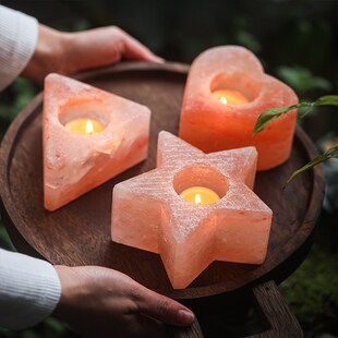 喜马拉雅玫瑰矿盐烛台水晶盐浪漫场景烛光晚餐蜡烛装饰品道具摆件