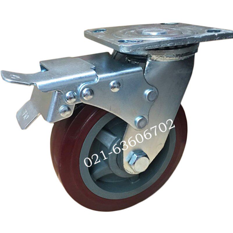 4x2加重型双轴承聚氨脂静音耐磨万向轮双刹车轮工业手推车脚轮子