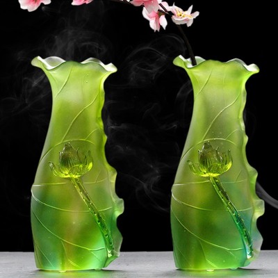 琉璃花瓶摆件一对客厅插花彩色手工简约古法琉璃荷花净瓶佛前供瓶