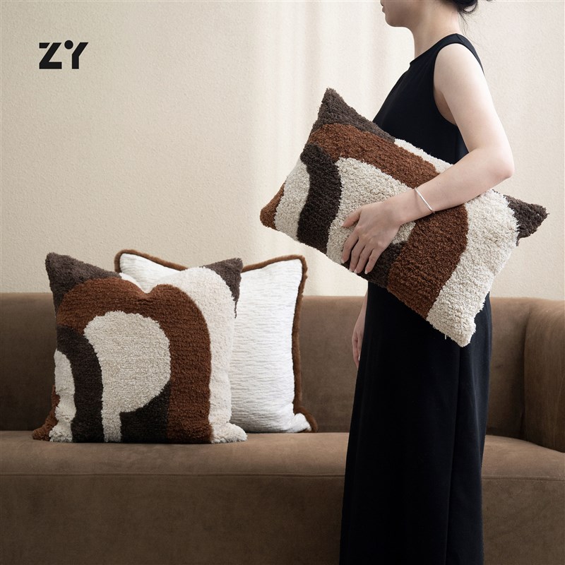 致悦【中古风】复古米棕抱枕套棉麻簇绒靠枕高级感民宿沙发靠背垫