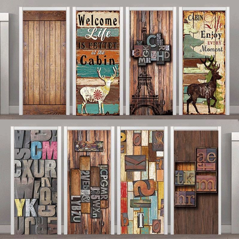 复古门贴纸木门翻新自粘玻璃门衣柜木门加厚定制卧室创意防水门贴