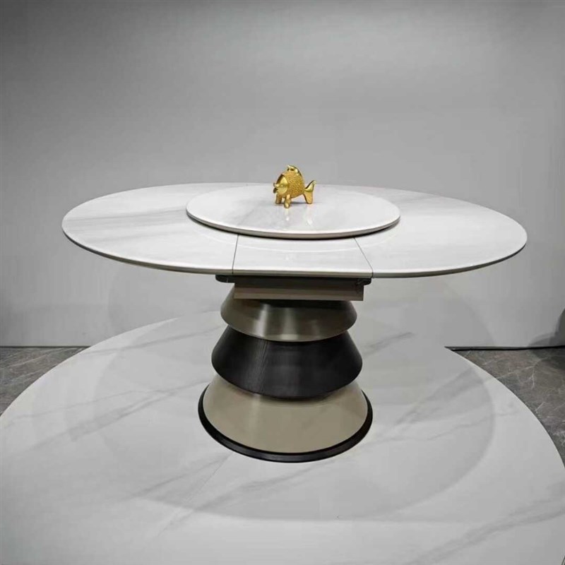 CZ01功能1.2米圆桌微晶石伸缩圆形椭圆拉伸餐桌家用饭桌转盘