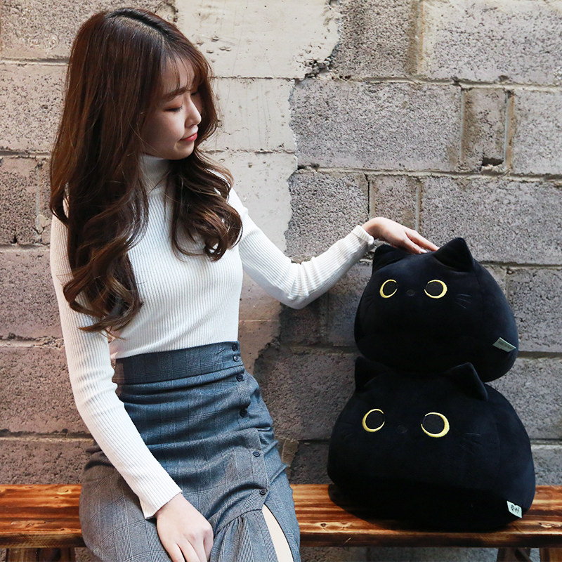 毛绒玩具可爱黑猫形抱枕公仔男孩布娃娃女生猫咪玩偶角午睡枕睡觉