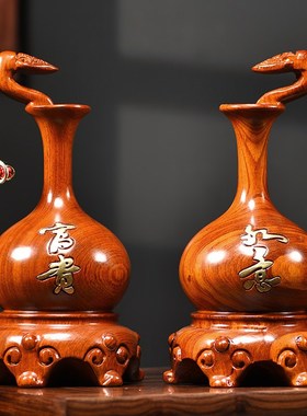 福禄葫芦摆件实木雕刻招财中式装饰祝寿送礼品客厅家居饰品工艺品