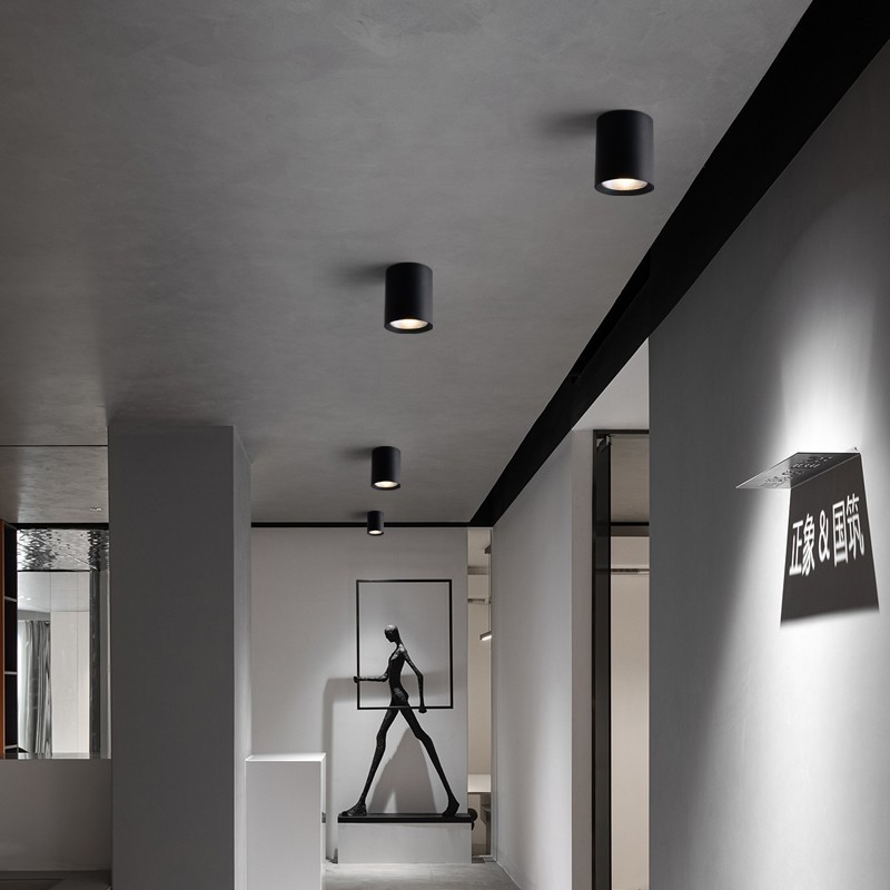 明装筒灯led吸顶式免钻孔圆筒形cob射灯商用店铺家用过道吊装筒灯