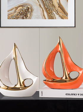 一帆风顺帆船摆件家居客厅酒柜电视柜装饰品桌面陶瓷摆件乔迁送礼