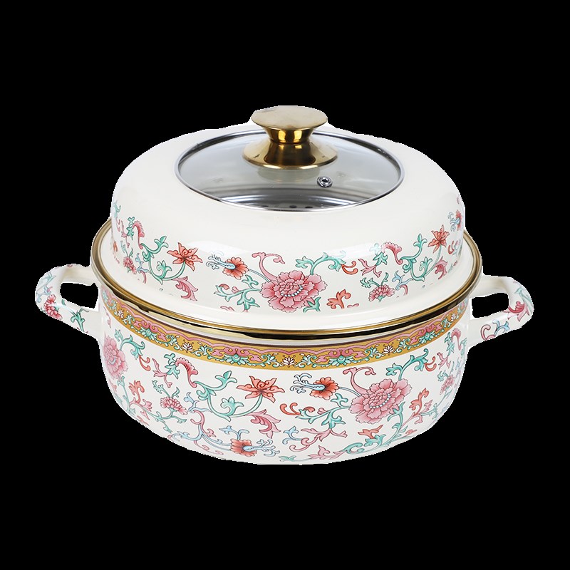 搪瓷蒸锅家用煮锅一体带篦子多功能多层蒸锅燃气电磁炉用蒸包子鱼