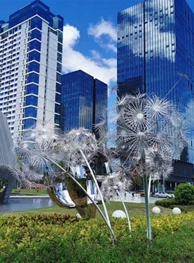 不锈钢铁艺镂空蒲公英雕塑商务中心体育馆抽象网格动物装饰品摆件